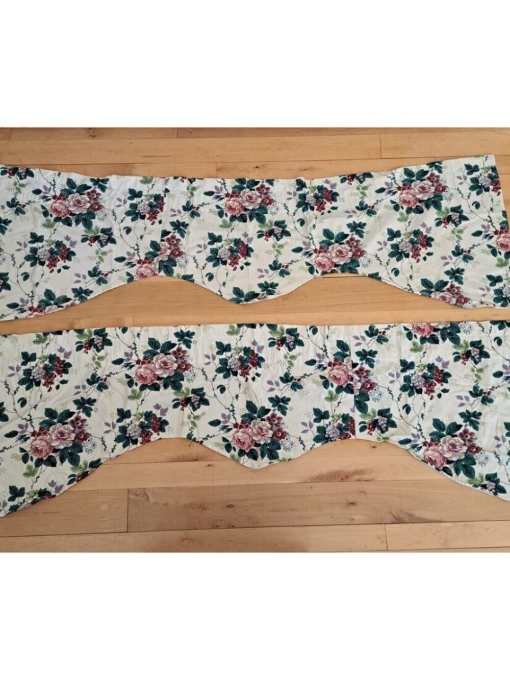 2 Waverly Valances Curtains 73x18/23 Floral Cottage Country Farmhouse Cream Vtg